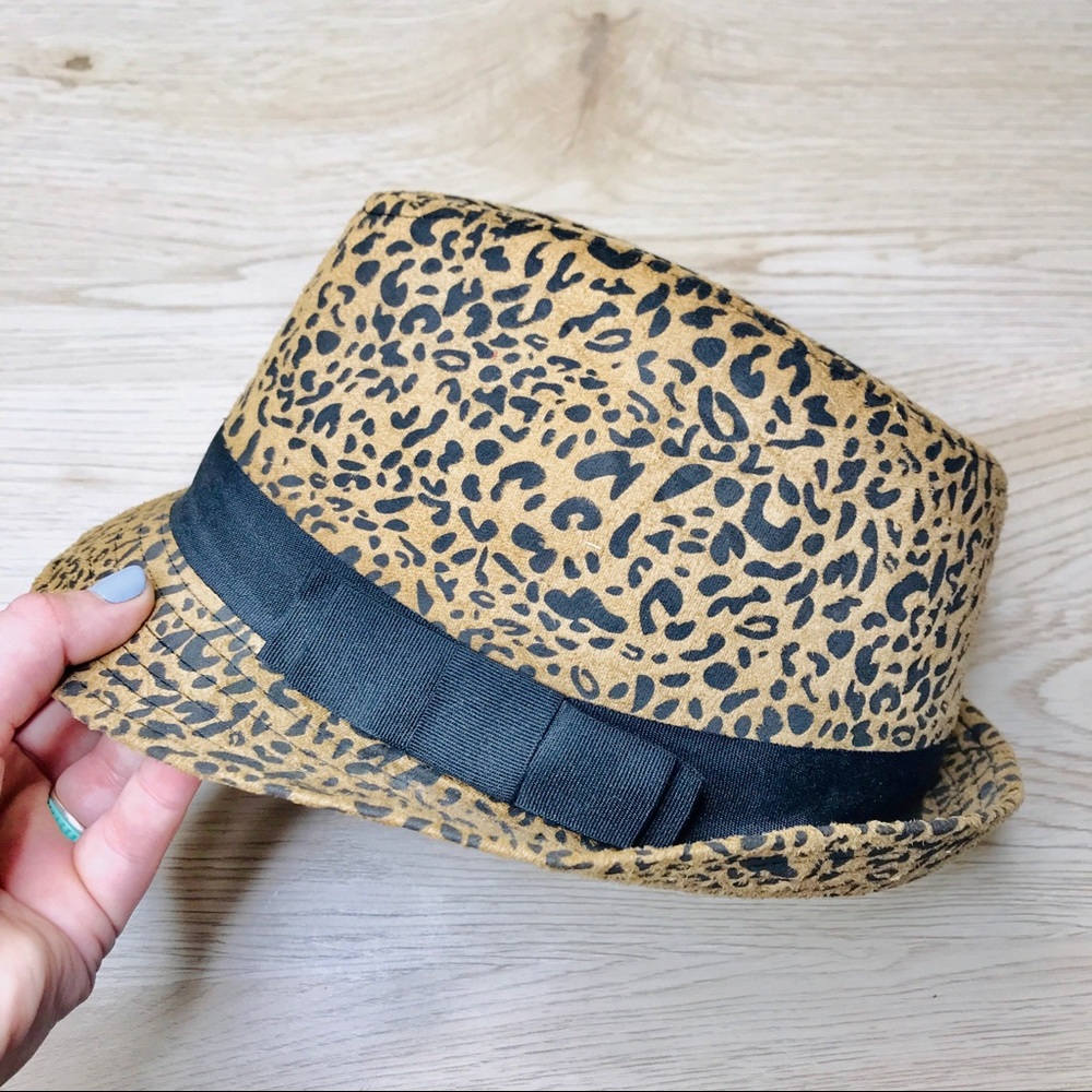 Charming Charlie Leopard Print Fedora Hat in Tan and Black